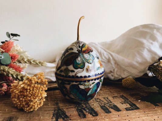 Vintage Enamel Cloisenne Butterfly Pear