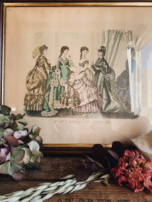 Antique 1870’s Italian Engraved Print ~ Godey’s fashion for March (UK shipping only)