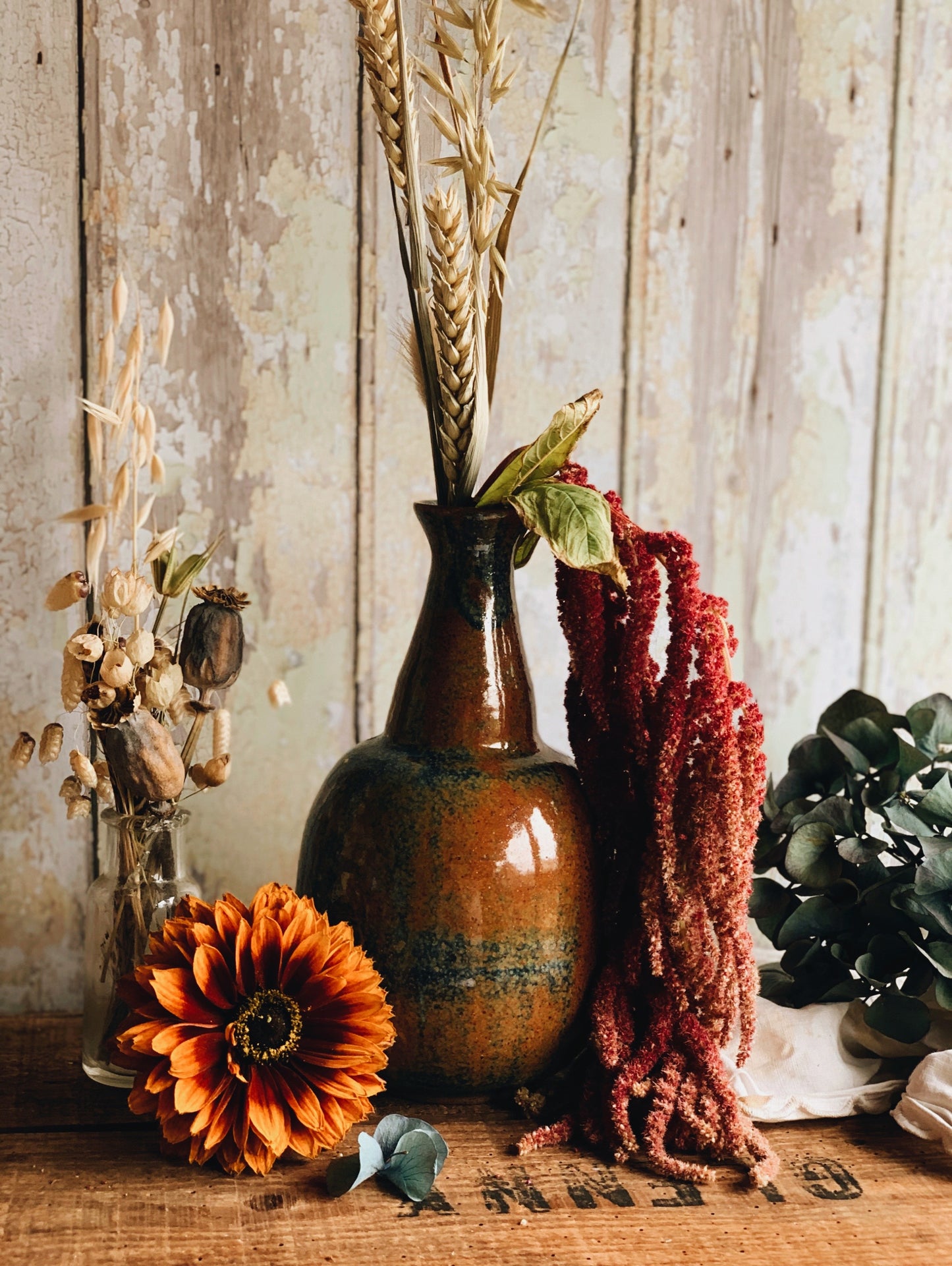 Rustic Turquoise & Burnt Orange Speckle Ceramic Bottle