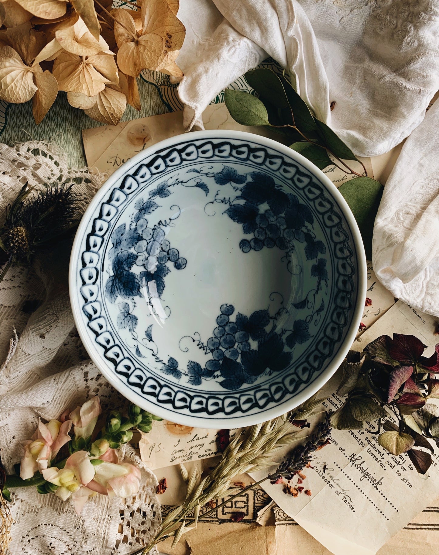 Vintage Blue & White Floral Bowl