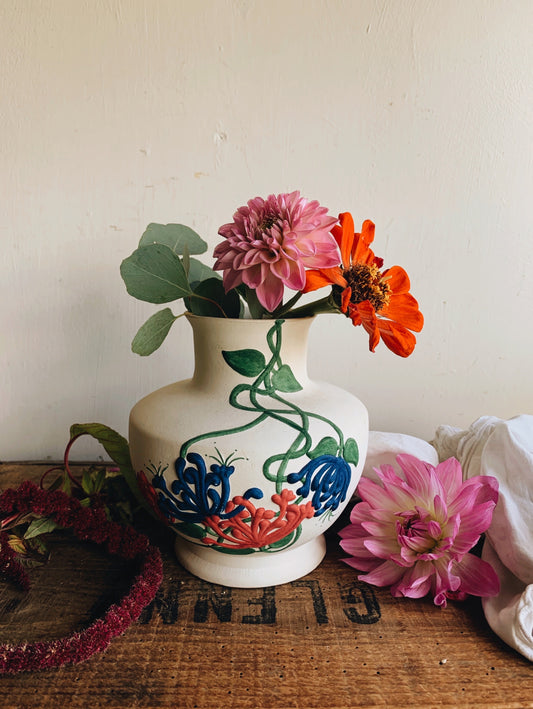 Rustic Ceramic Hand~painted Floral Vase