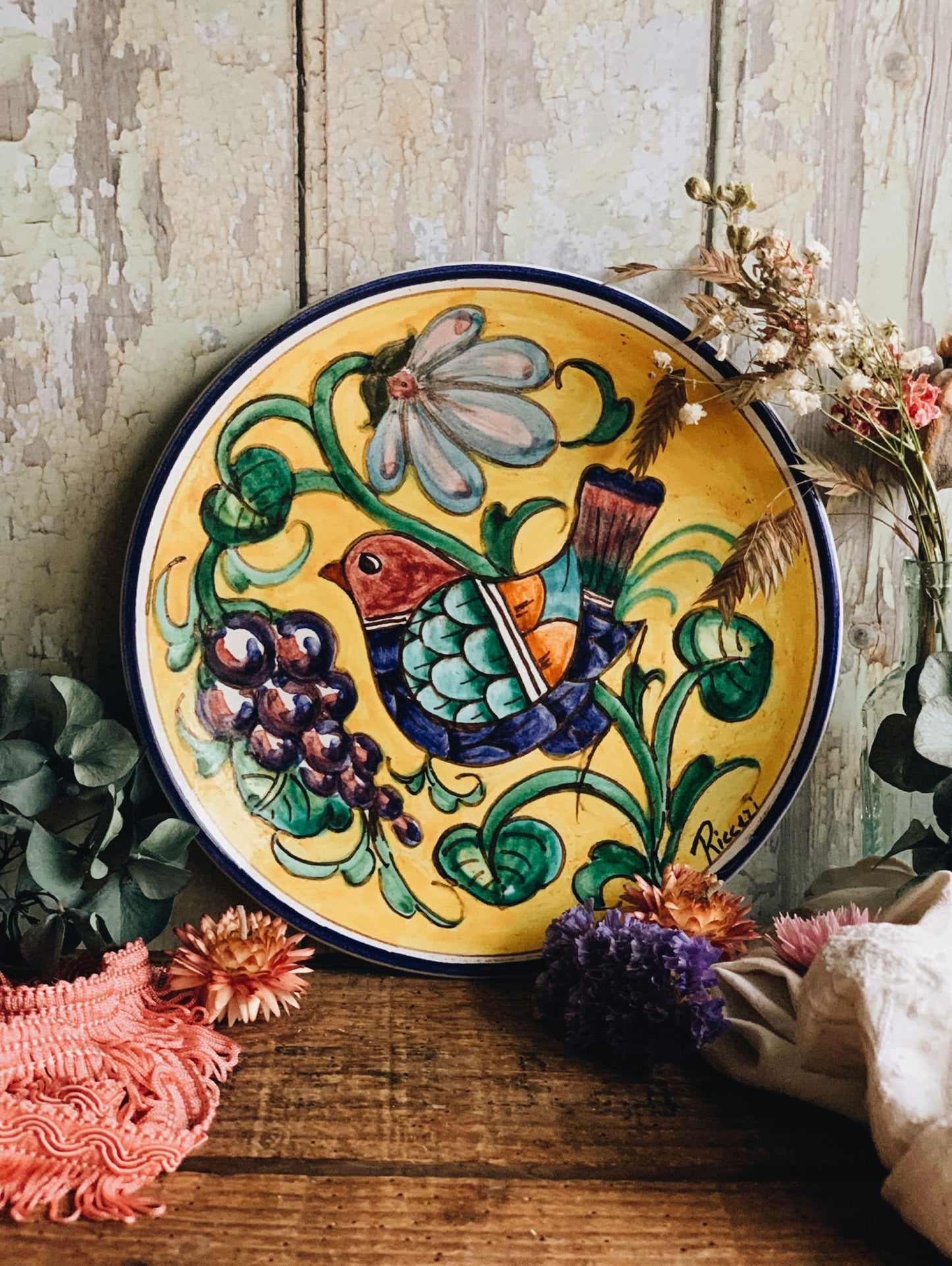 Vintage Hand~painted European (Italian) Bird Plate (two available sold separately)