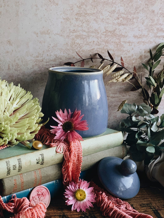 Vintage Cornflower Blue Ceramic Pot