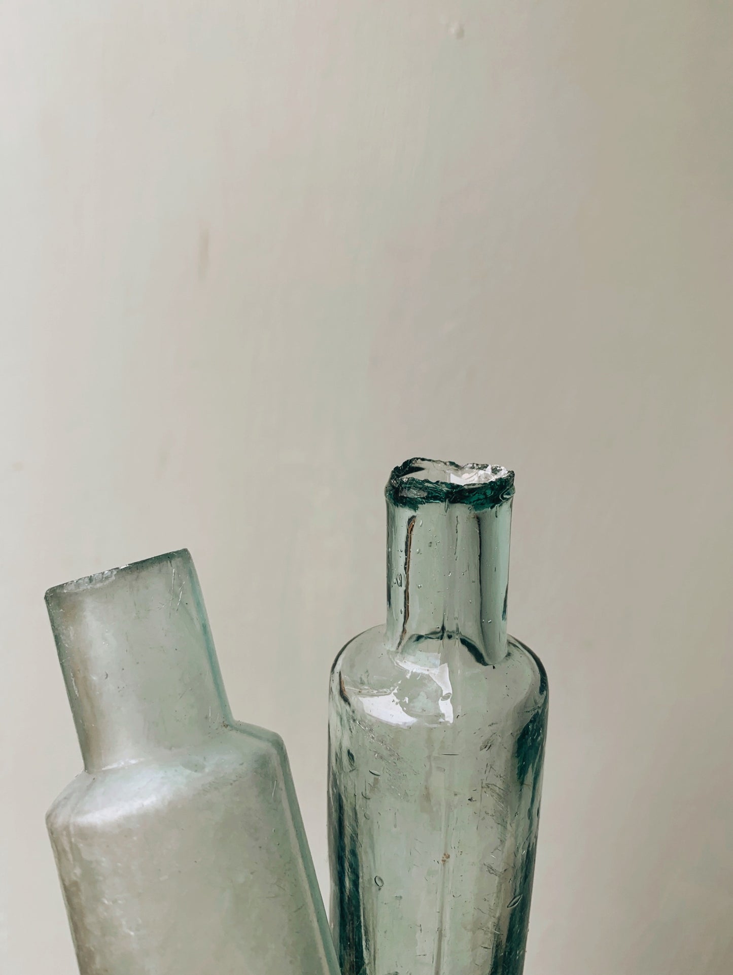 Two Antique Rustic Green / Blue Apothecary Bottles