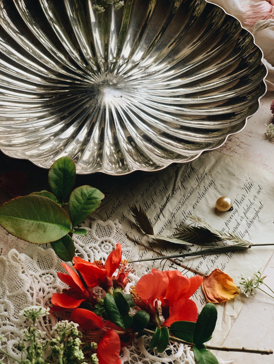 Large Antique Silver Scalloped Dish