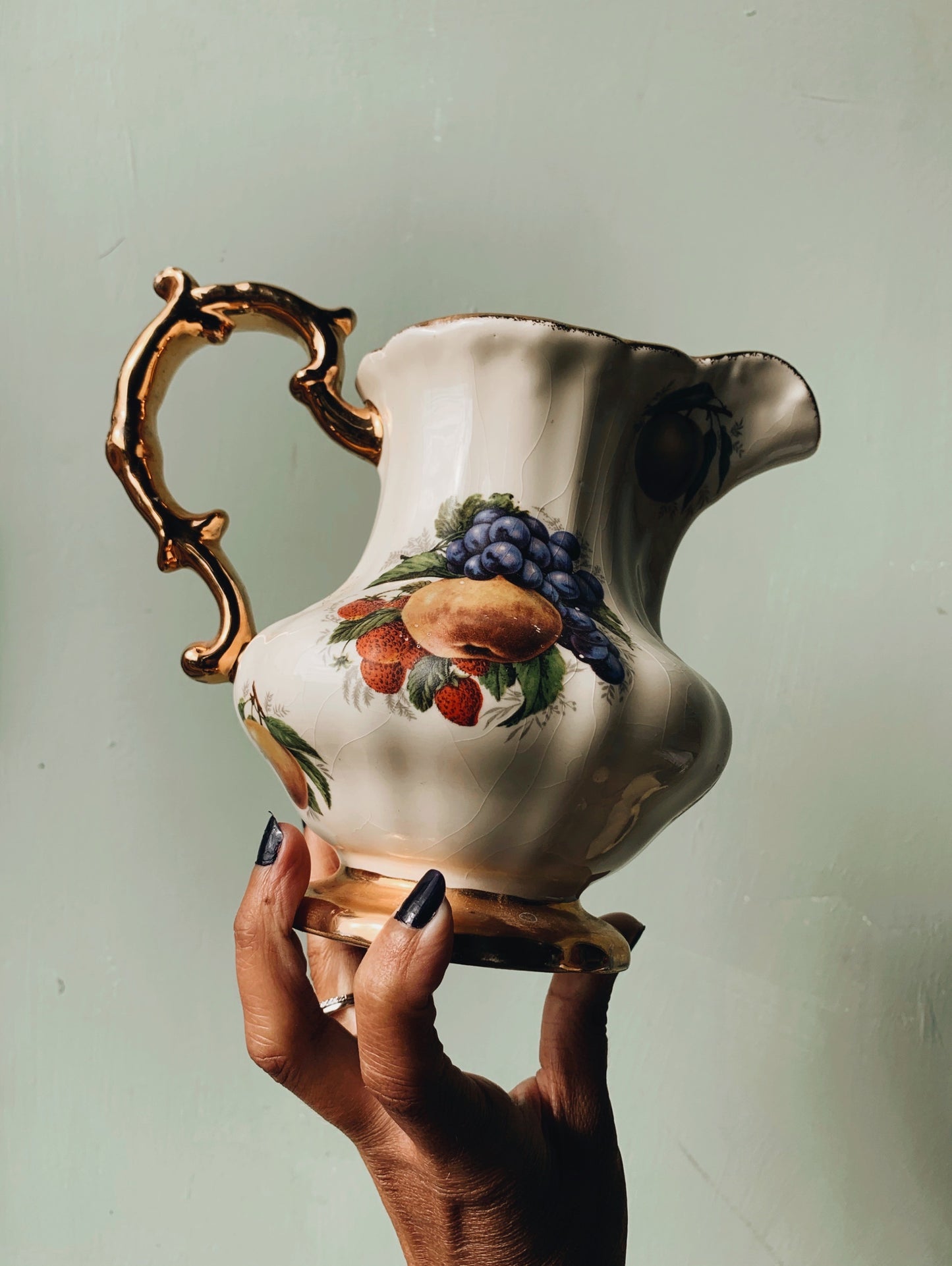 Antique Fruits Gilt Vase / Jug