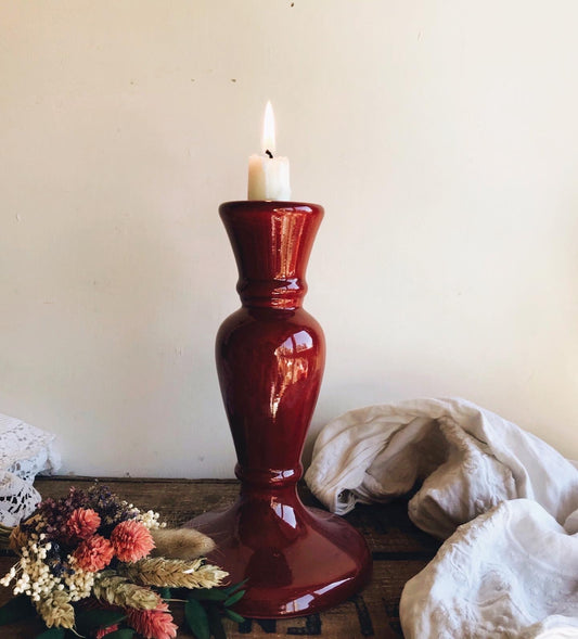 Two Large Velvet Red Ceramic Candle Sticks (holders)