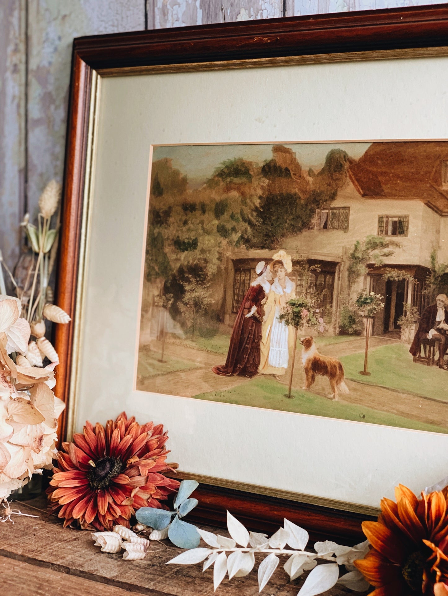 Antique Mixed Media Fine Art Whimsey Cottage Narrative Framed (UK SHIPPING ONLY)