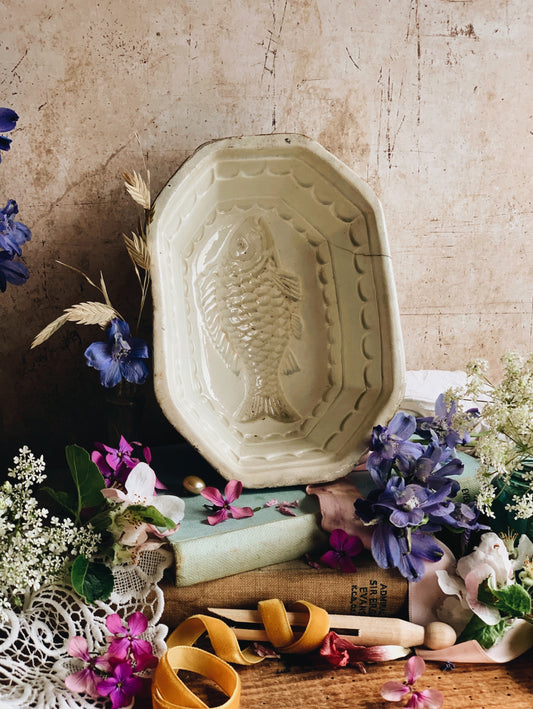 Victorian Antique Ironstone Jelly Pate Mould With Fish Design