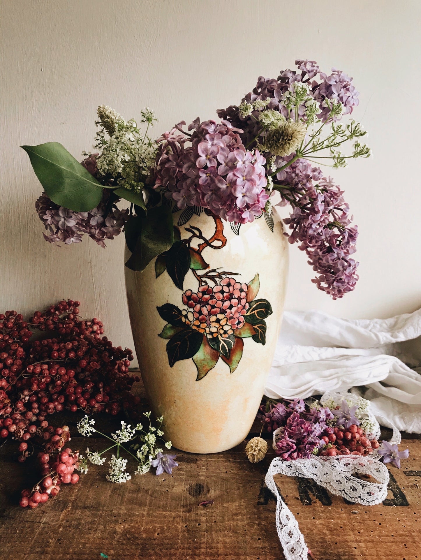Antique Hydrangeas Art Deco Vase