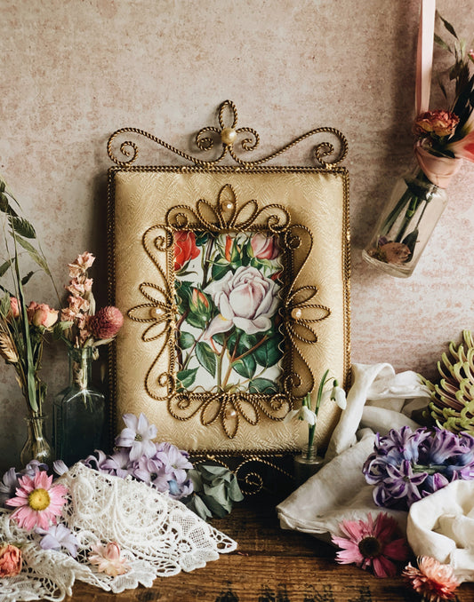 Vintage Ornate Decorative Frame with 1960’s Rose Bookplate