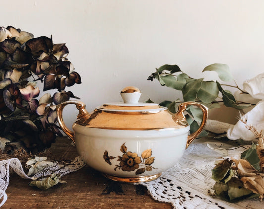 Antique Gold Rose Gilt Sugar Pot - Stone & Sage 