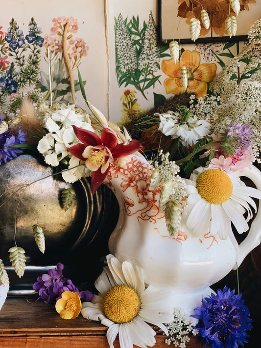 Antique Orange Floral Jug