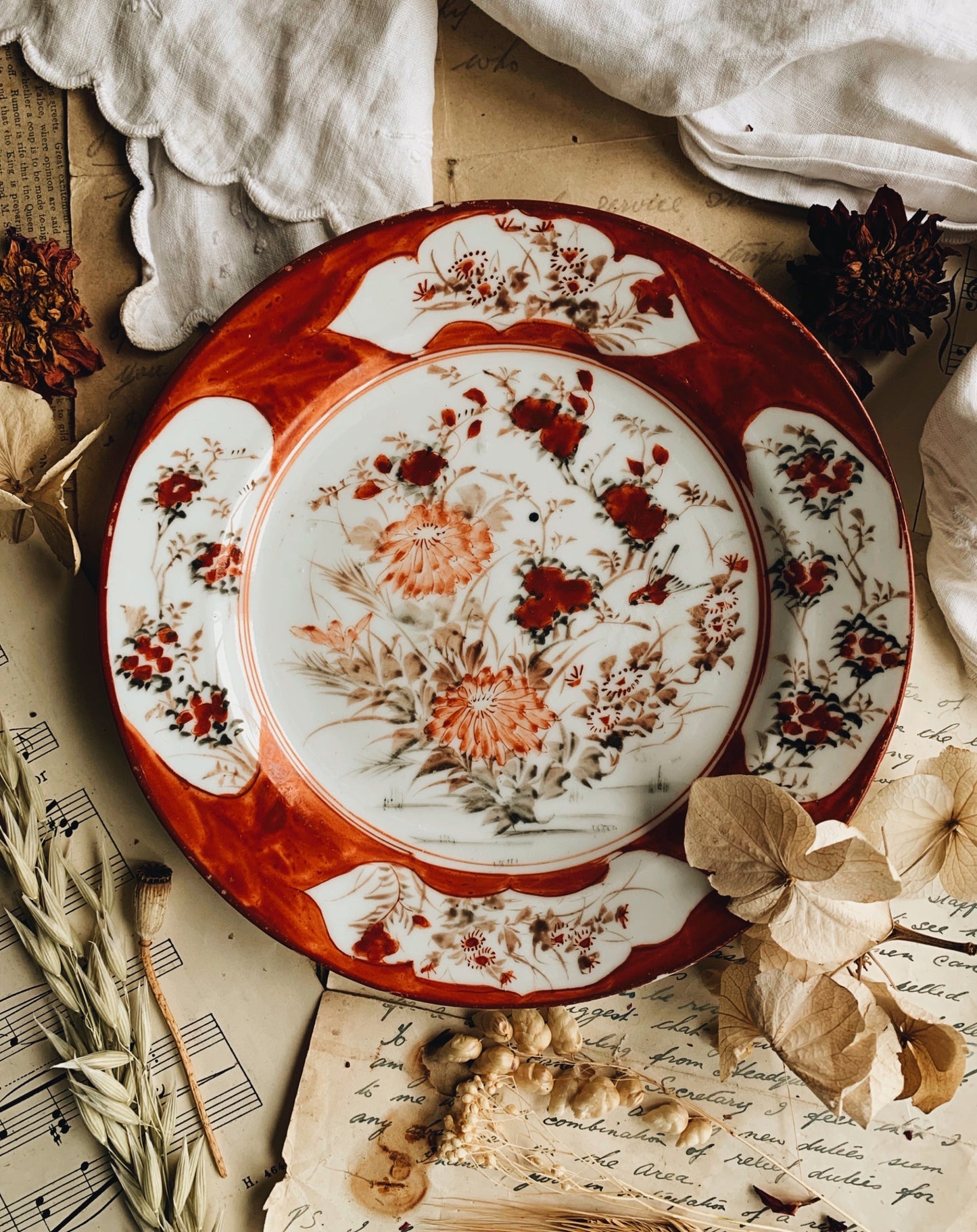 Vintage Orange Floral Oriental Plate