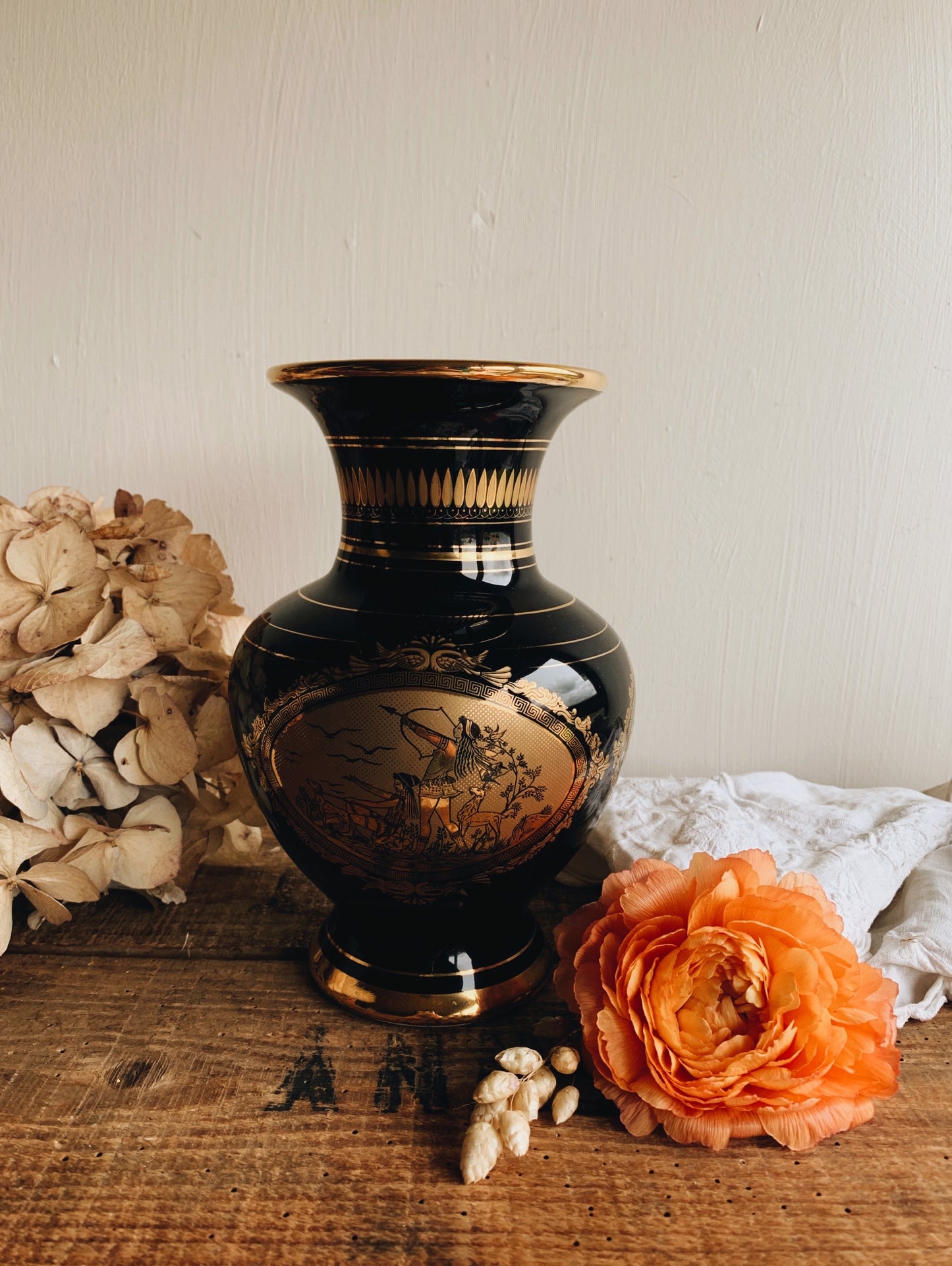 Vintage Grecian Gold & Black Narrative Vase