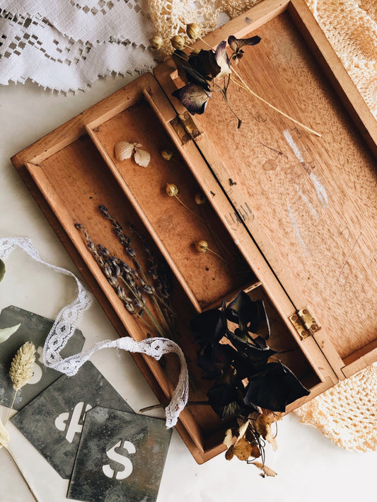 Vintage Wooden Rustic Pencil Case / Tray