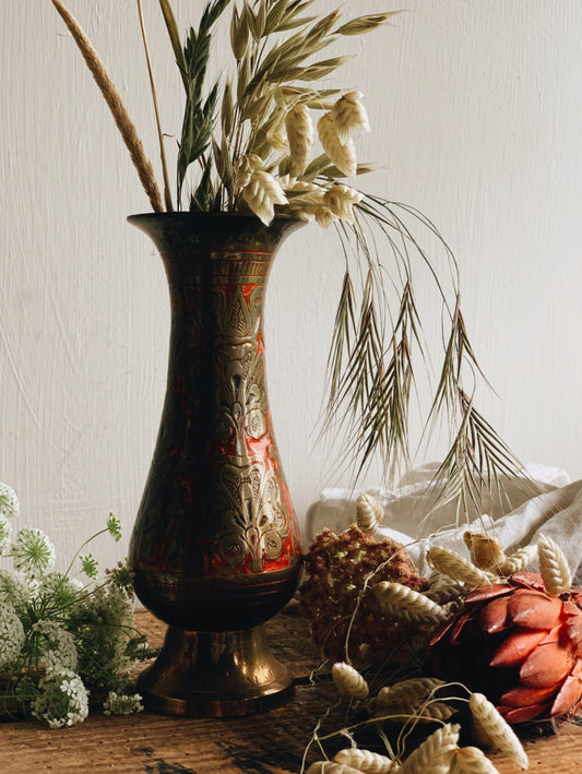 Vintage Decorative Brass Vase ~ hand~painted