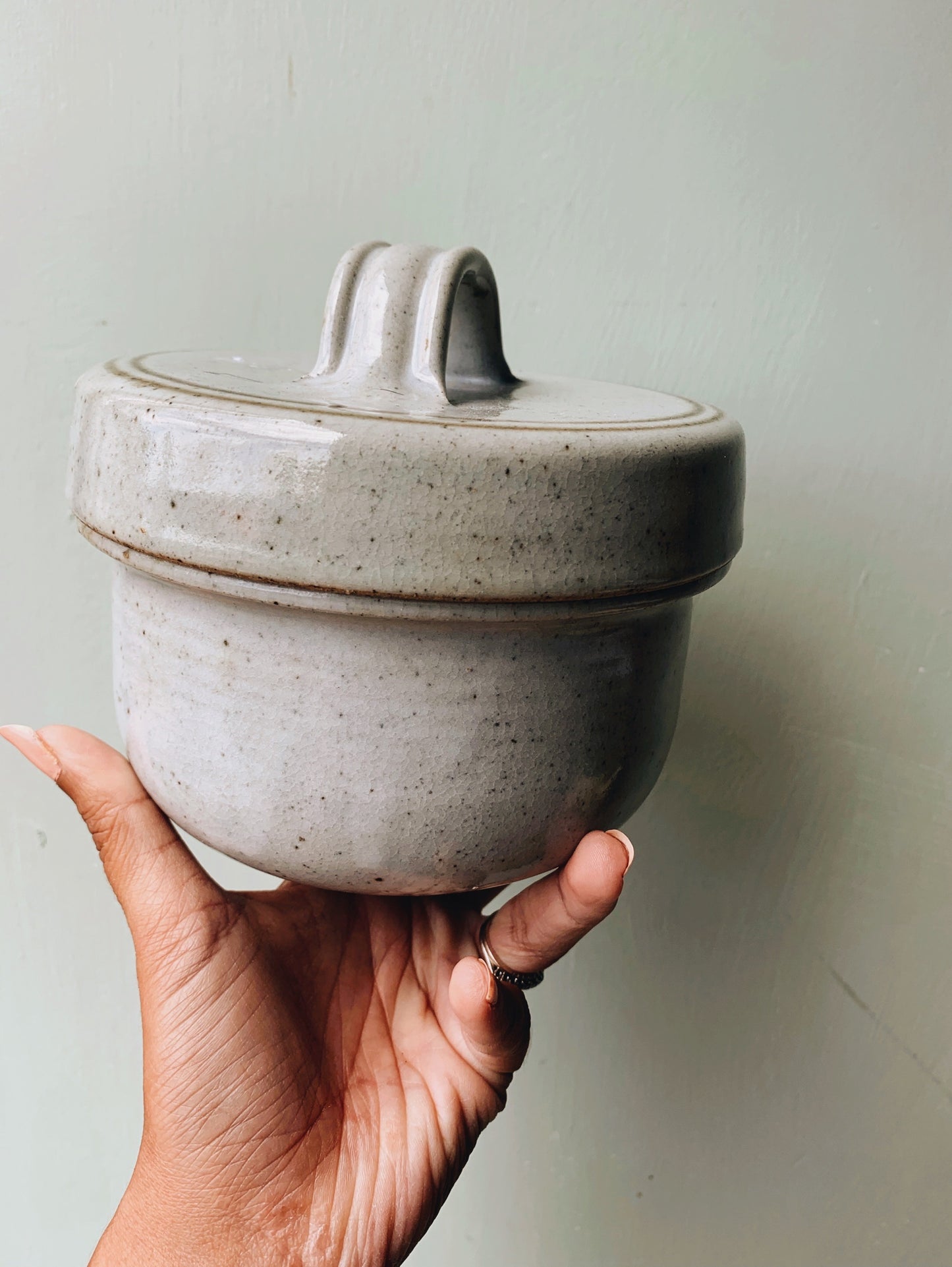 Vintage Blue / Grey Speckle Ceramic Pot with Lid