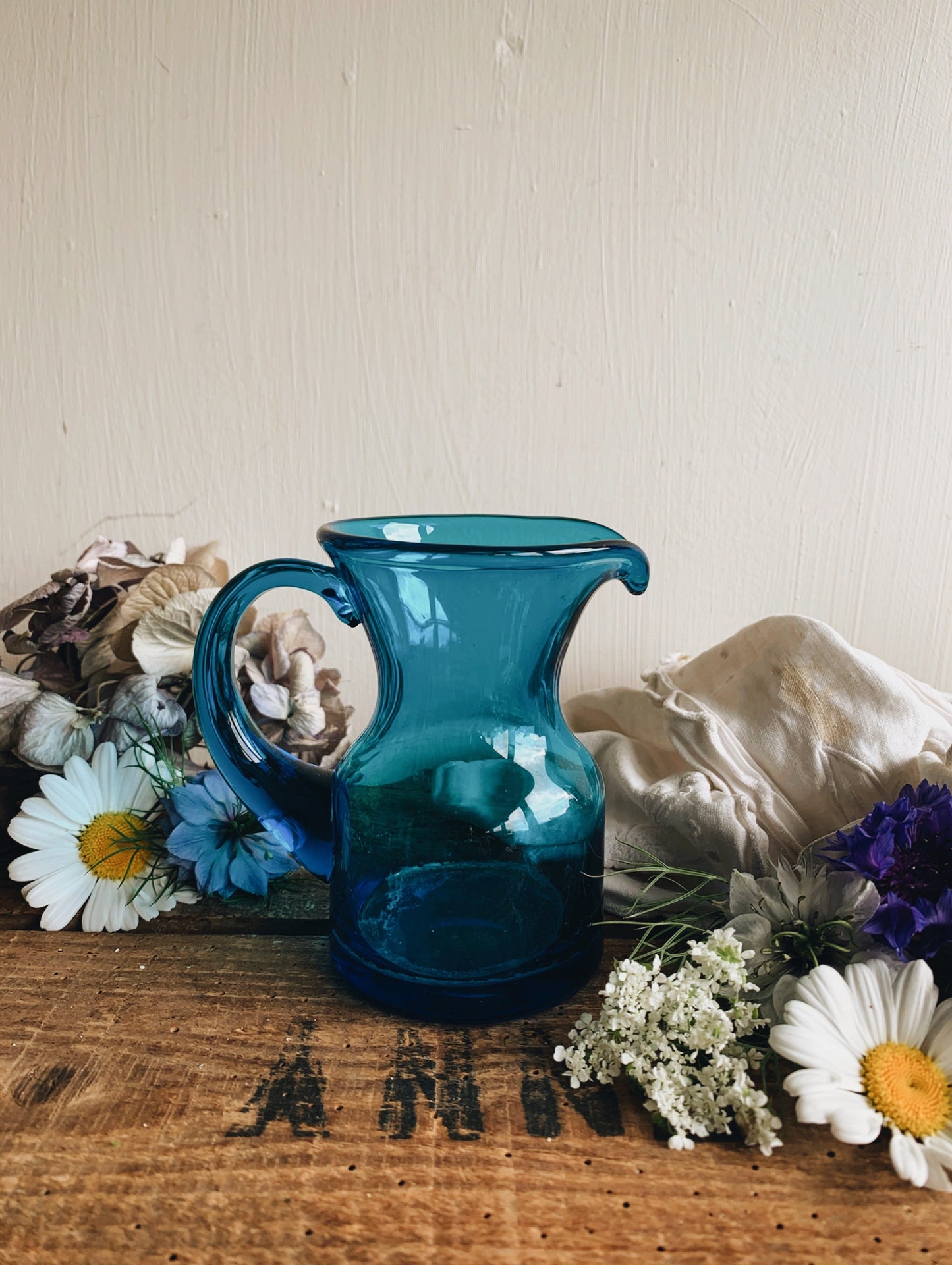 Retro Mid~Century Blue Glass Jug