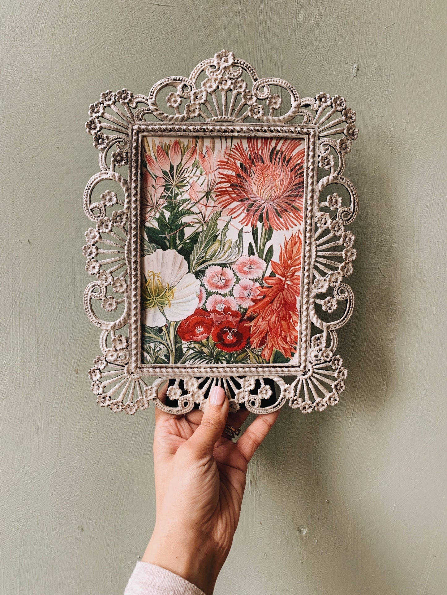 Rustic Chippy Frame with 1960’s Floral Bookplate