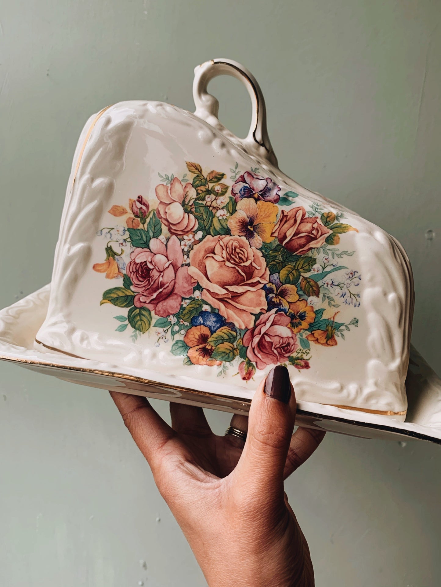 Large Vintage Staffordshire Rose Butter / cheese Dish (UK SHIPPING ONLY)