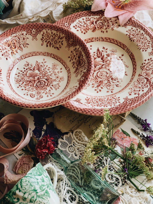Vintage Pink Rose Transfer Large Bowl (four available)