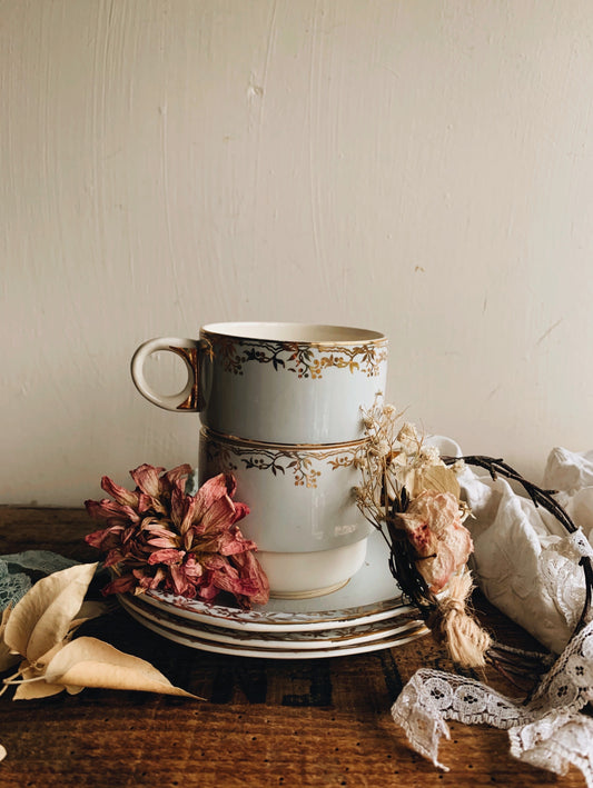 Antique Blue & Gold Brexton Cup & Saucer (two available)