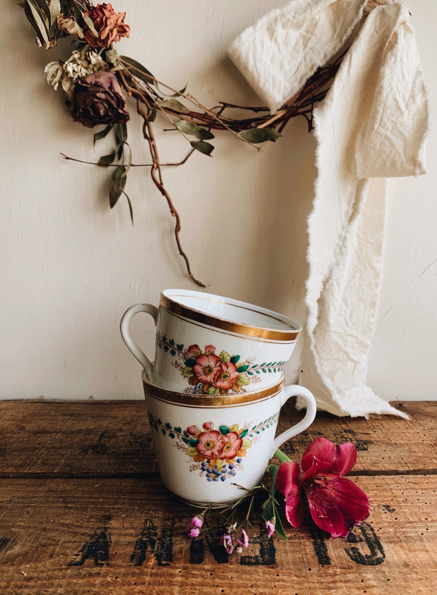 Two Vintage Floral Cups