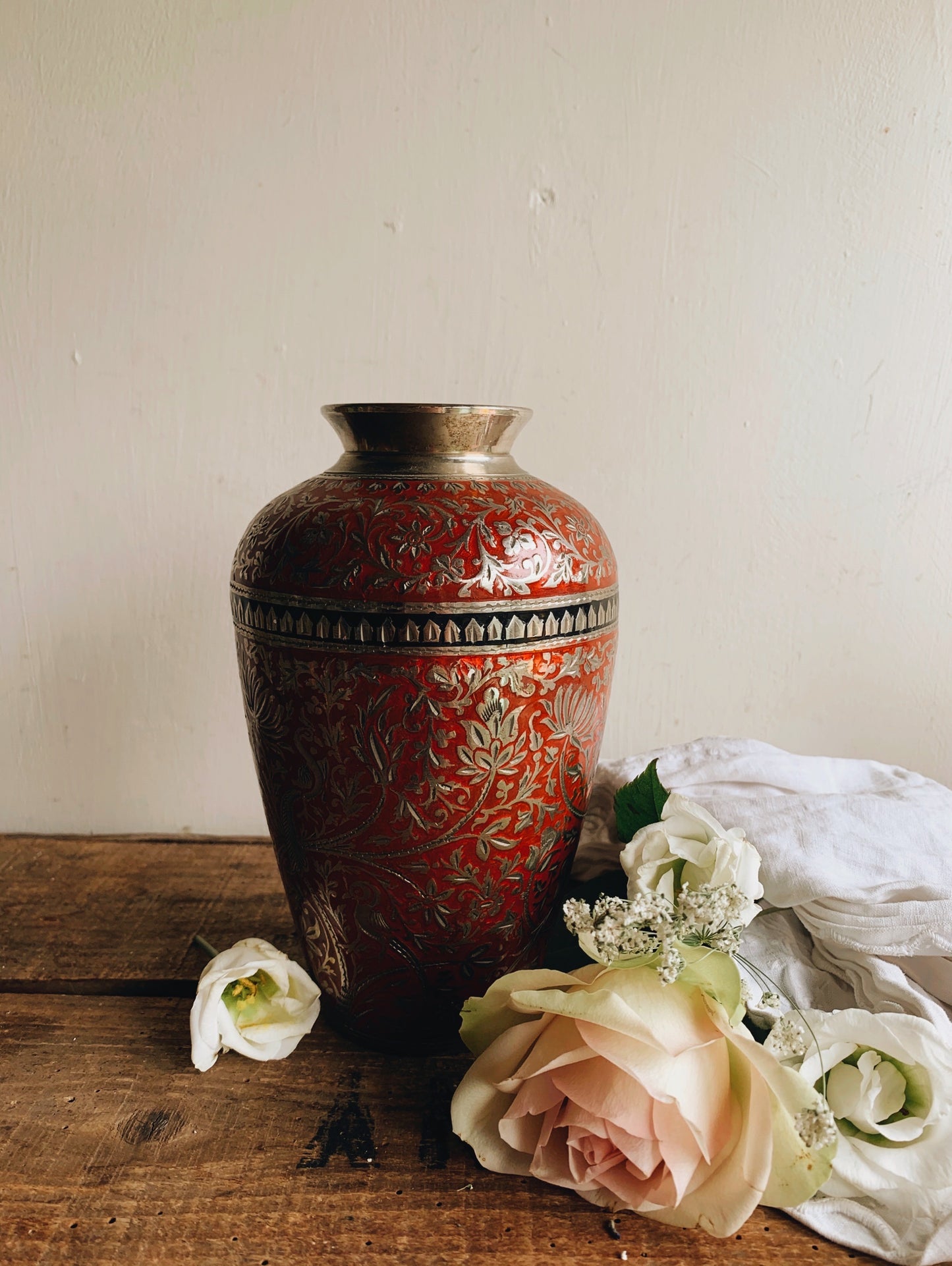 Vintage Red Silver Decorative Vase