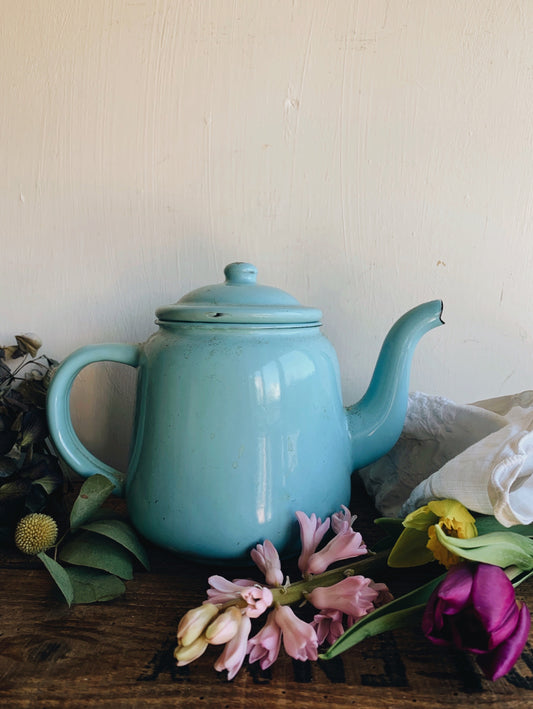 Vintage Blue Enamel Teapot
