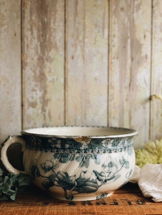 Antique Victorian Green Floral Chamber Pot (UK SHIPPING ONLY)