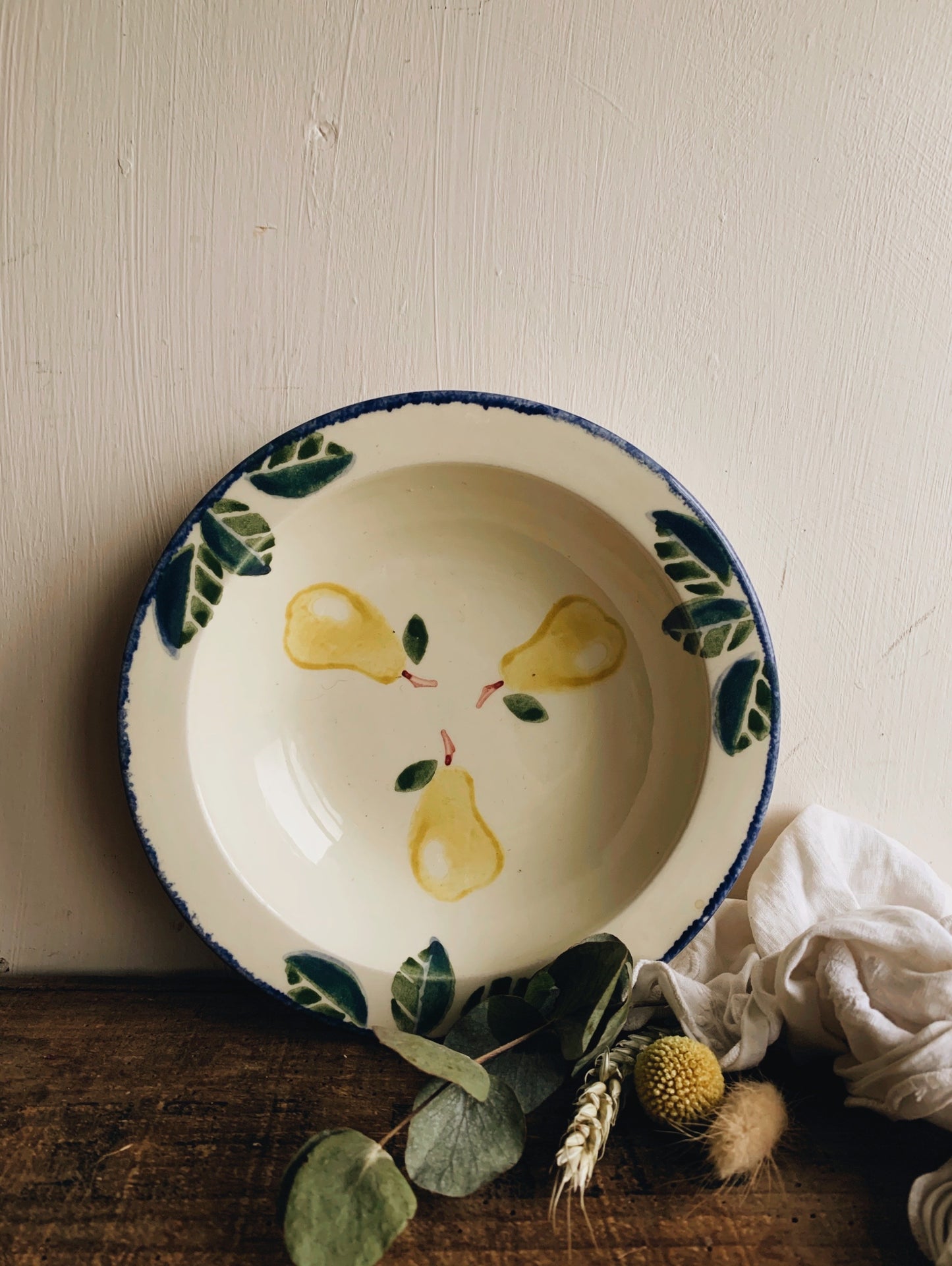 Rustic Poole Hand~painted Pear Bowl