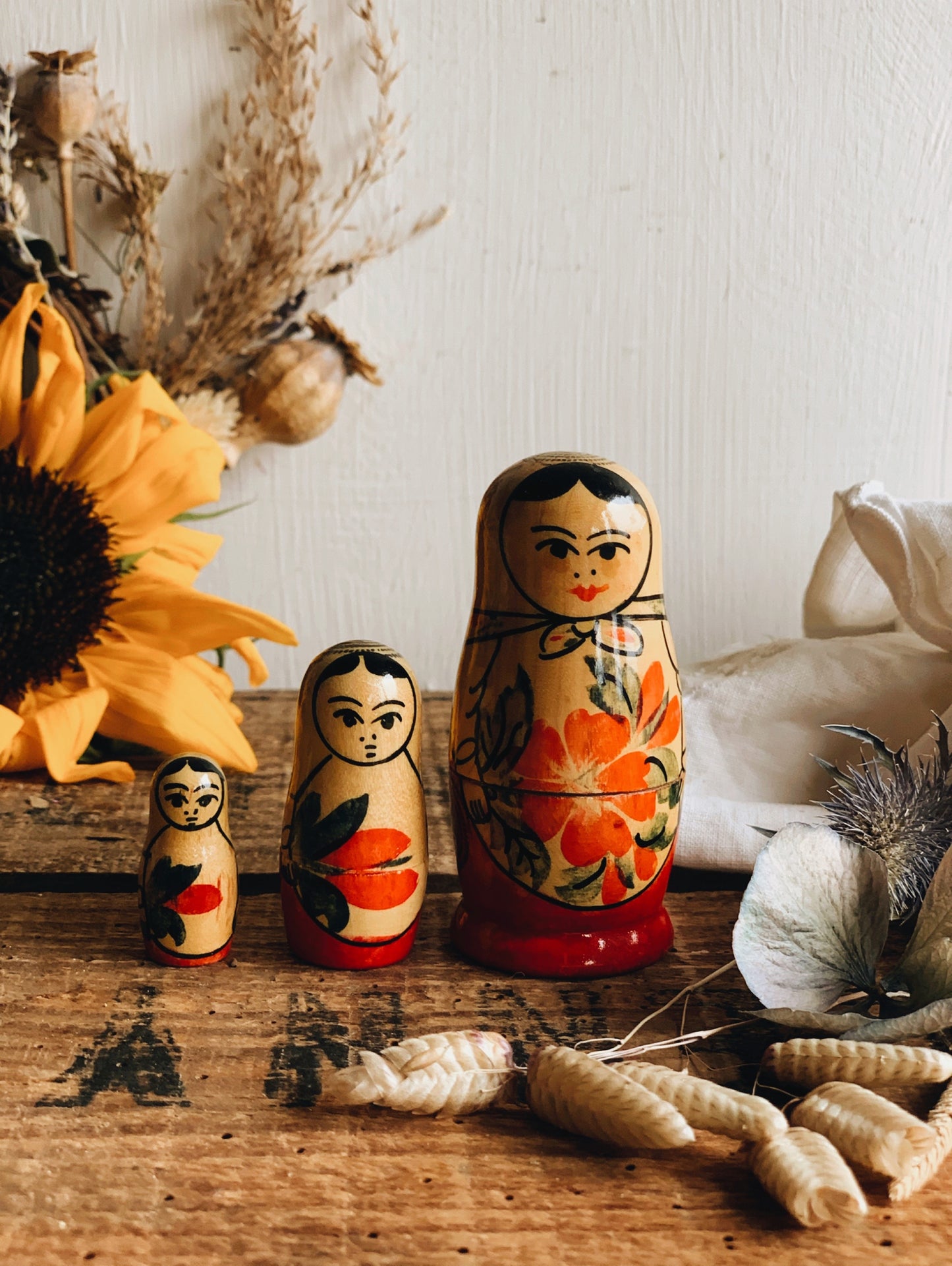 Three Vintage Russian Dolls