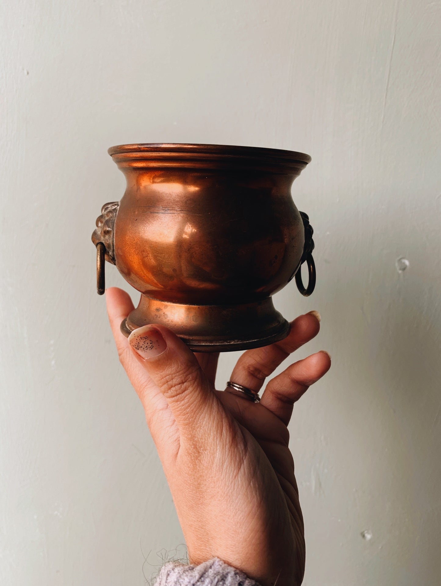 Antique Copper Brass Lion Pot