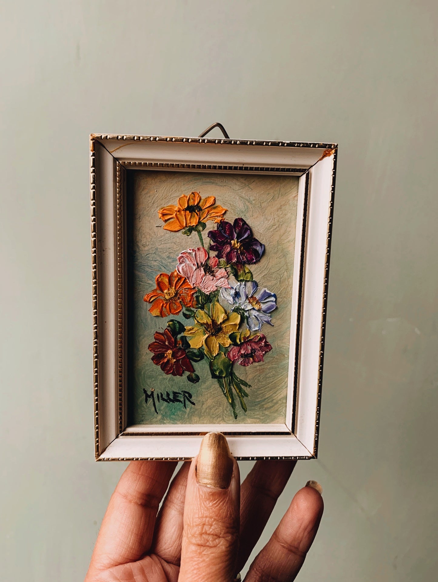 Vintage 1950’s Miller Floral Oil Painting Framed