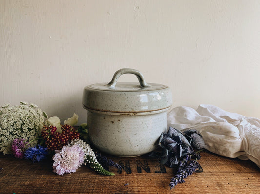 Vintage Blue / Grey Speckle Ceramic Pot with Lid