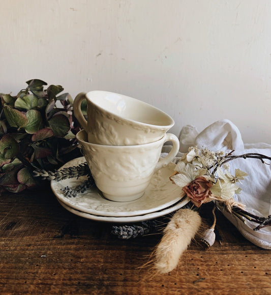 Vintage Masons Ironstone Cream Decorative Cup & Saucer