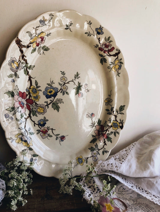 Antique English Stamped ~ Chinese Tree Platter Dish - Stone & Sage 