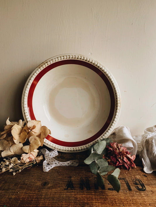Large French Antique Digoin Red Trim Detailing Bowl