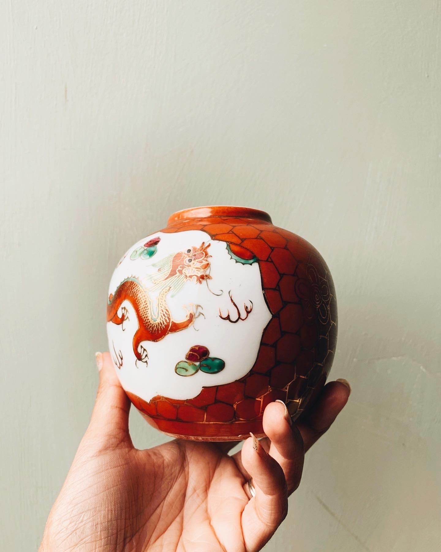 Vintage Orange Decorative Oriental Ginger Jar