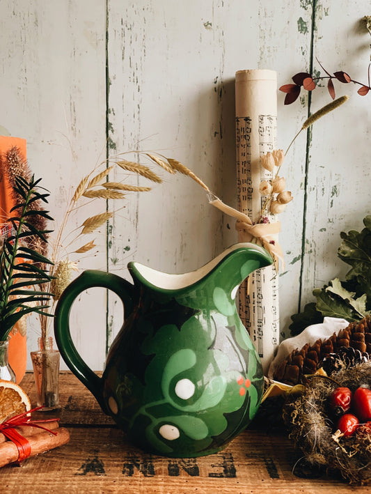 Hand~painted Mistletoe, Holly & Berries Jug