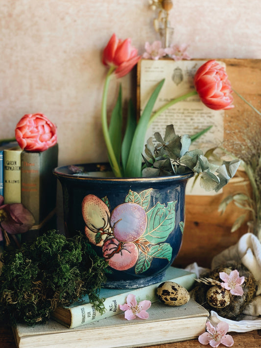 Vintage Hand~glazed Fruits & Blooms Planter
