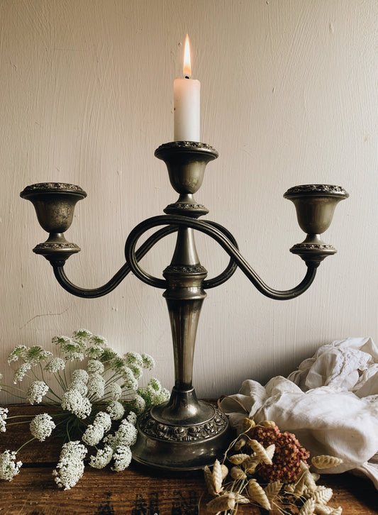 Antique Silver (plated) Decorative Candle Holder Stand (UK SHIPPING ONLY)