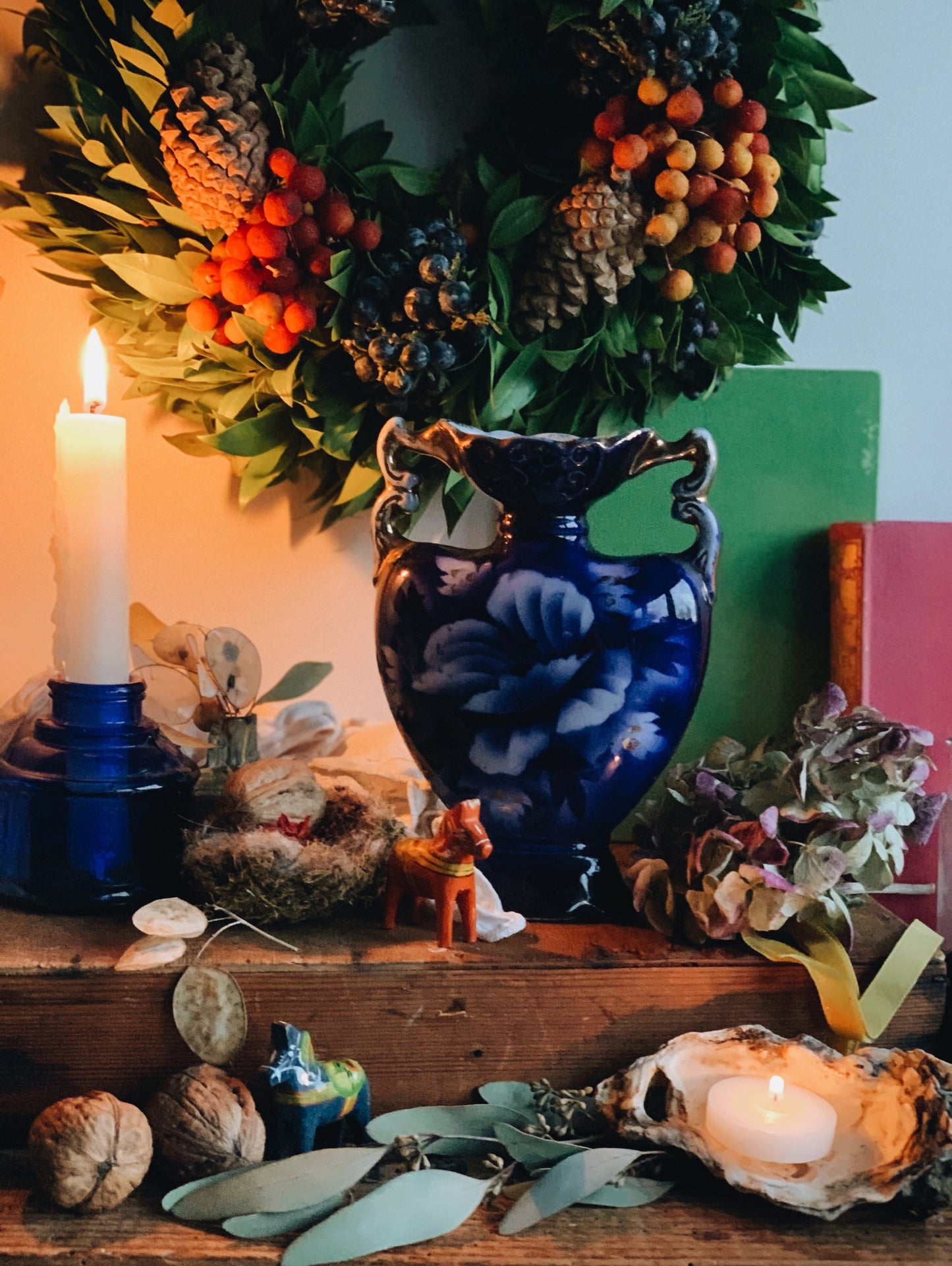 Antique Blue & Gilt Floral Vase