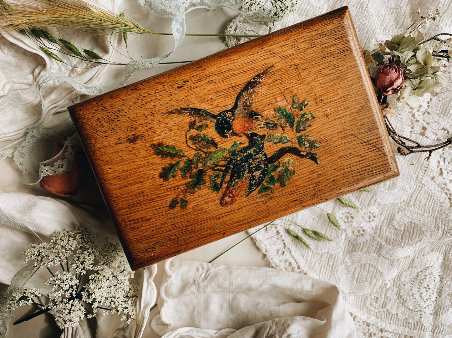 Antique Birds Wooden Box