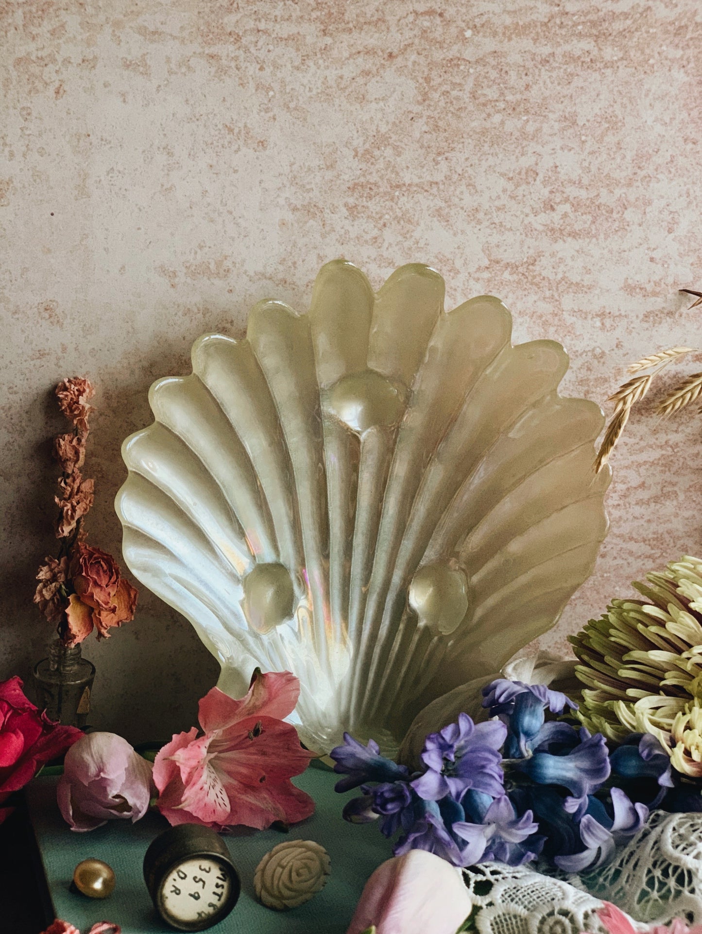 Vintage Iridescent Pearl Glass Shell Dish