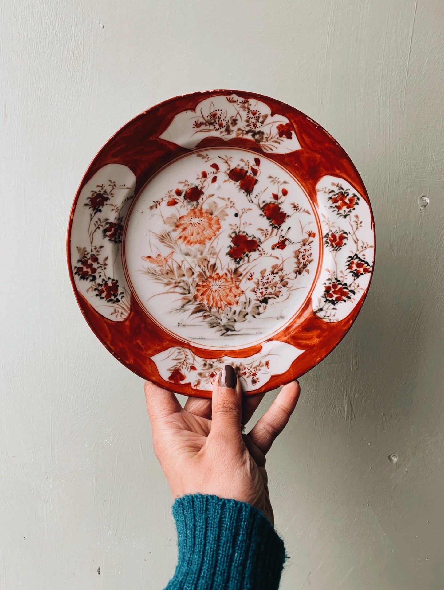 Vintage Orange Floral Oriental Plate