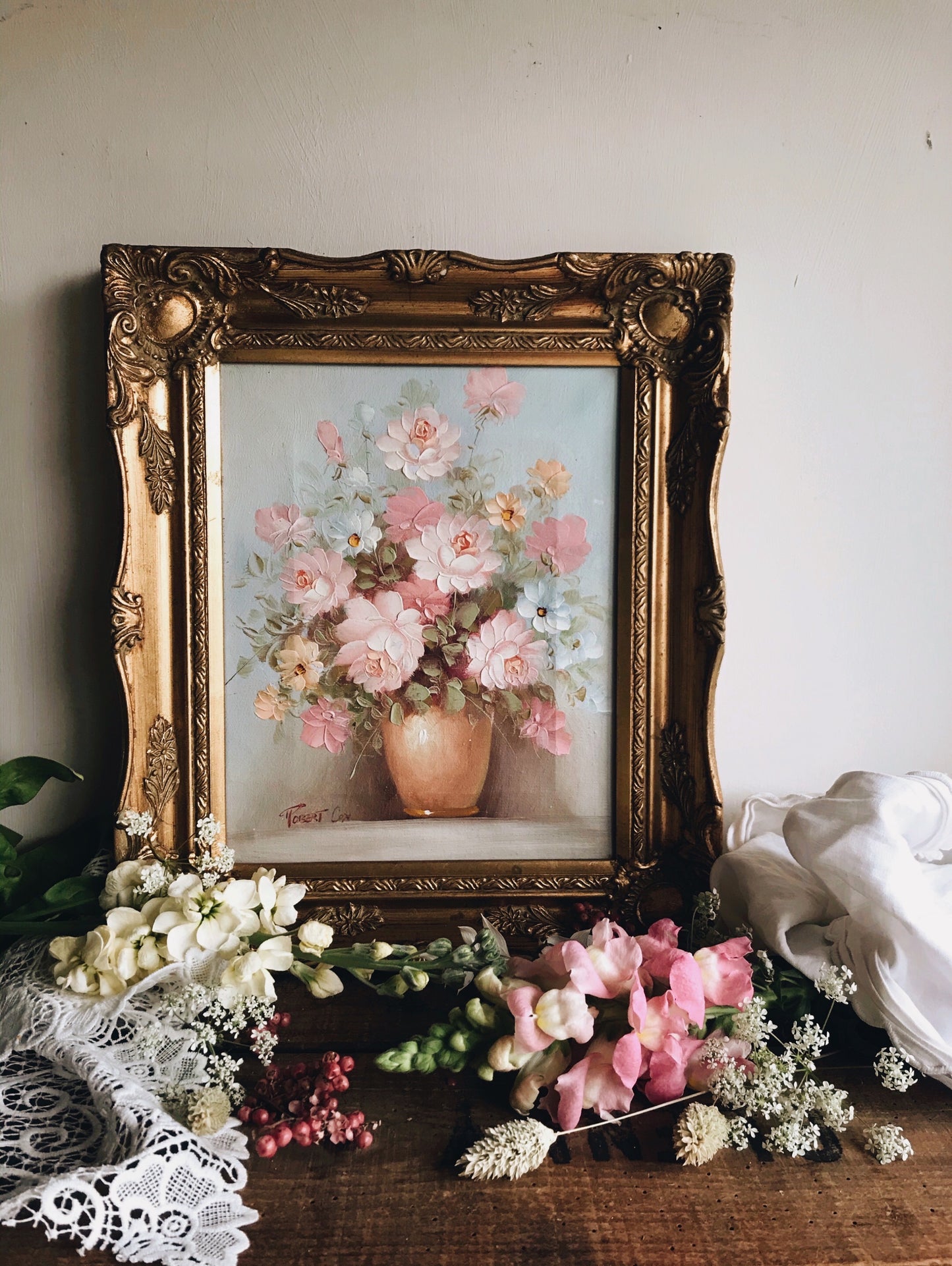 Vintage Floral Signed Robert Cox Oil Painting