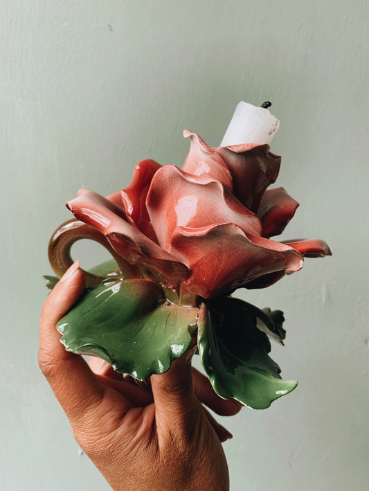 Vintage Italian Rose Ceramic Candle Holder