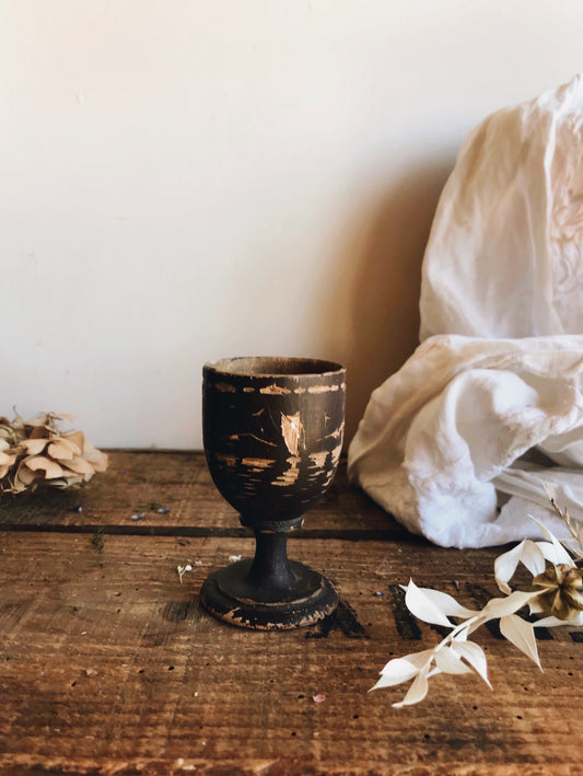 Vintage Engraved Wooden Egg Cup
